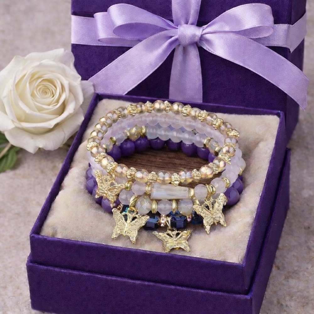 Bracelet Purple Butterfly Pendants Charms Bohemian Style 4pcs Set Rope Bracelet‎